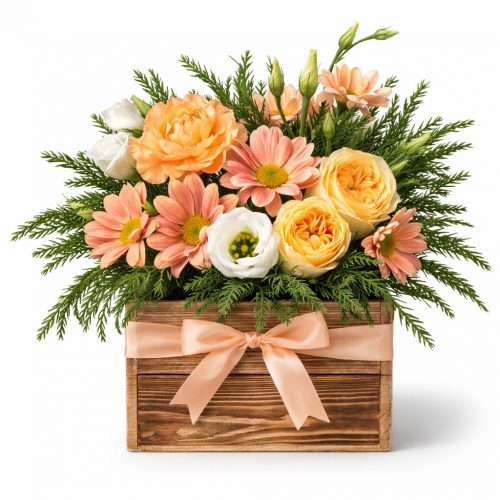 Композиция в ящике «Персиковый сон»