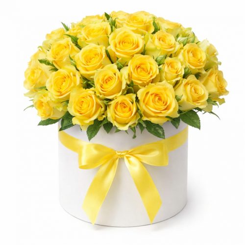Цветы в шляпной коробке «Желтый Шарм»